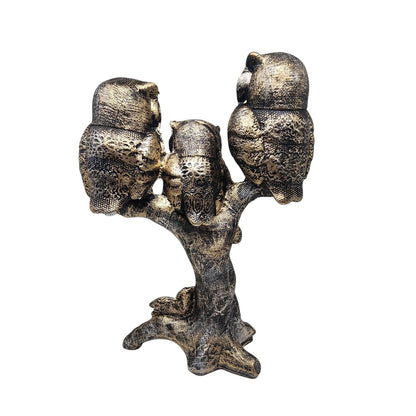 Trio Owl Sculpture on Tree Branch – Elegant Polyresin Showpiece for Home & Office Decor - GegoCraft