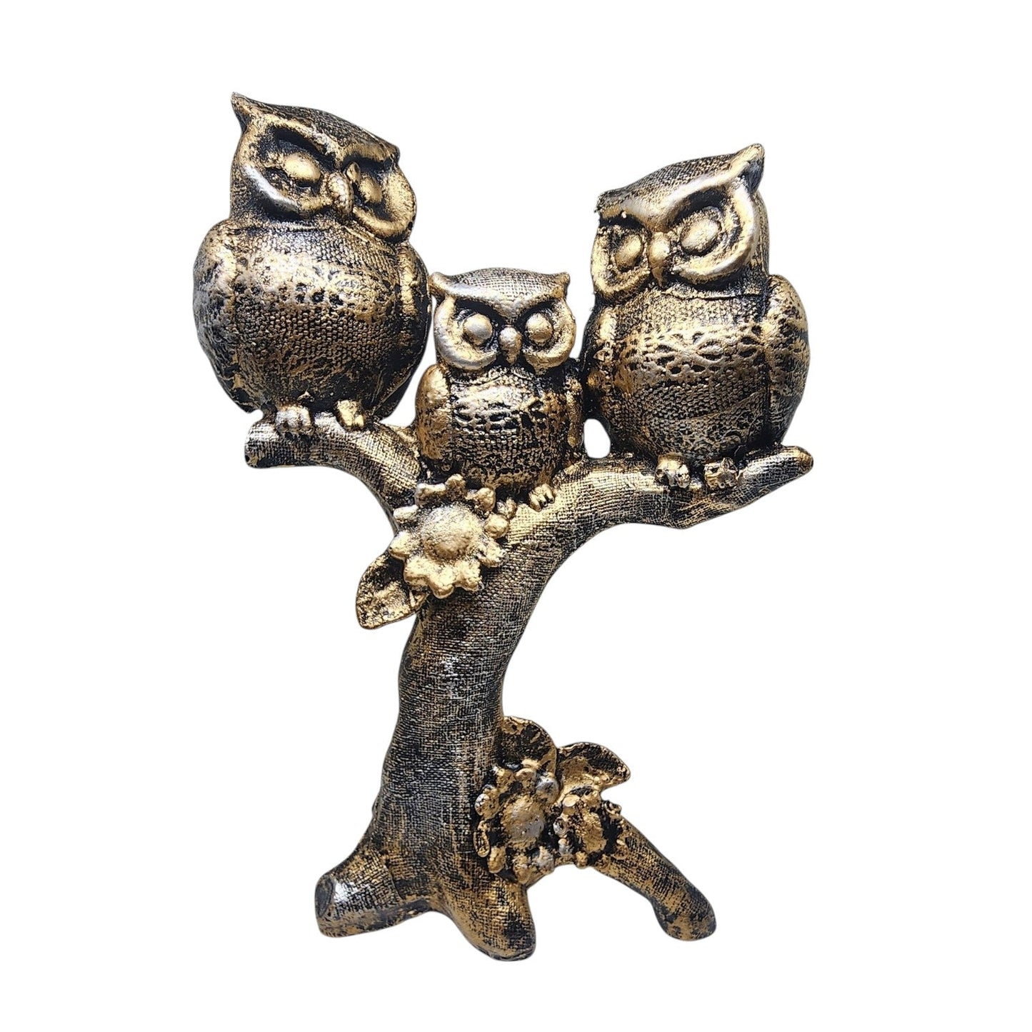 Trio Owl Sculpture on Tree Branch – Elegant Polyresin Showpiece for Home & Office Decor - GegoCraft