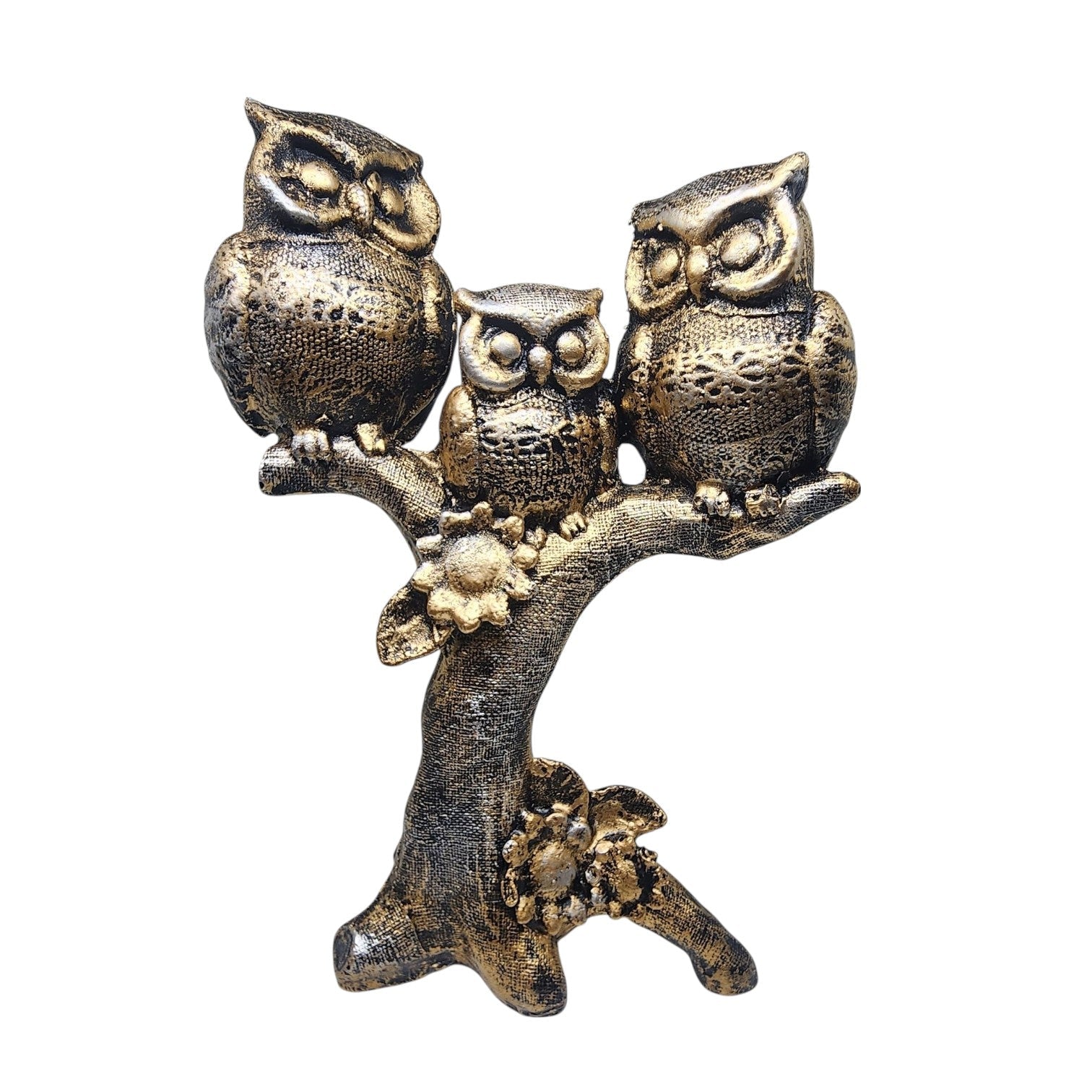 Trio Owl Sculpture on Tree Branch – Elegant Polyresin Showpiece for Home & Office Decor - GegoCraft