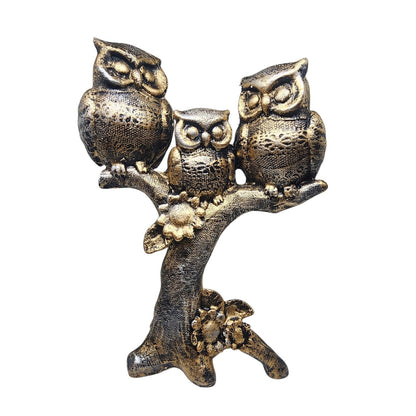 Trio Owl Sculpture on Tree Branch – Elegant Polyresin Showpiece for Home & Office Decor - GegoCraft