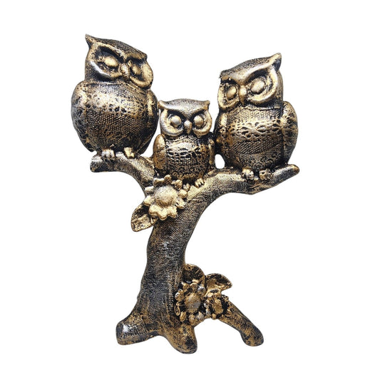 Trio Owl Sculpture on Tree Branch – Elegant Polyresin Showpiece for Home & Office Decor - GegoCraft