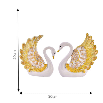 White and Gold Swan Couple Figurines – Romantic Polyresin Decorative Sculptures – Elegant Home Décor Accent for Bedroom, Mantel, or Wedding Gift - Riserra