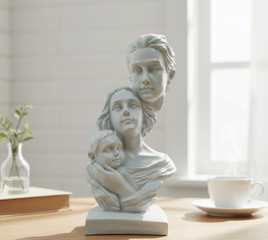White Family Sculpture – Modern Polyresin Statue of Man, Woman, and Child – Symbolic Home Decor for Living Room, Mantel, or Gift - Riserra
