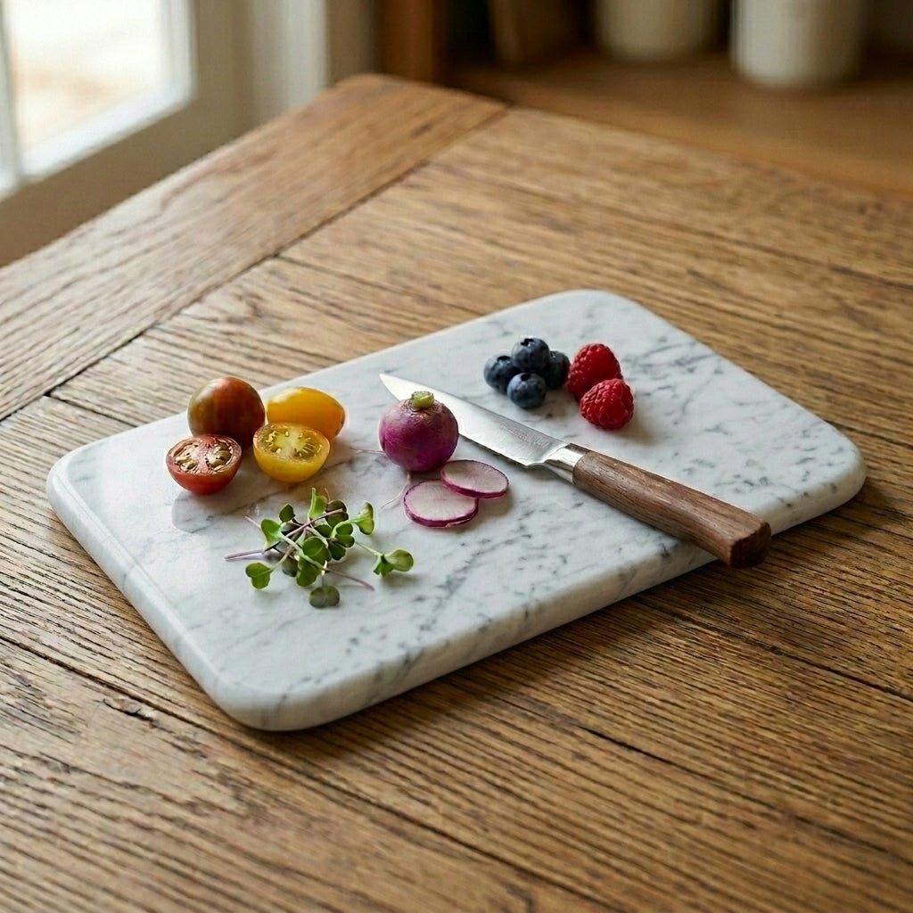 White Marble Cutting Board 12x8 Inch for Kitchen, Cheese, Fruits & Serving - GegoCraft
