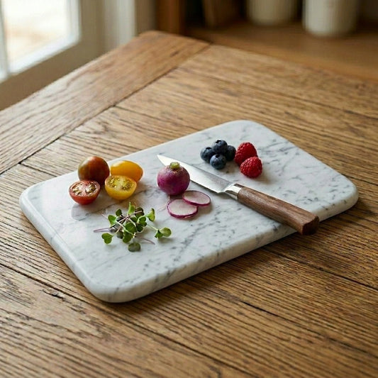 White Marble Cutting Board 12x8 Inch for Kitchen, Cheese, Fruits & Serving - GegoCraft