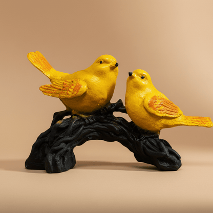 Yellow Bird Pair Figurine – Polyresin Decorative Sculpture of Birds on Branch – Bright Nature - Inspired Tabletop Decor for Living Room, Shelf, or Office - GegoCraft